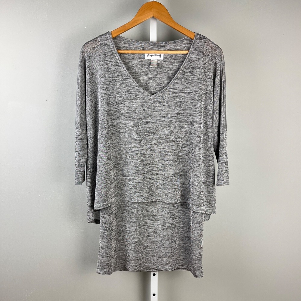 Joseph Ribkoff Knit Tunic Top Womens Size 4 Silver Gray Layered